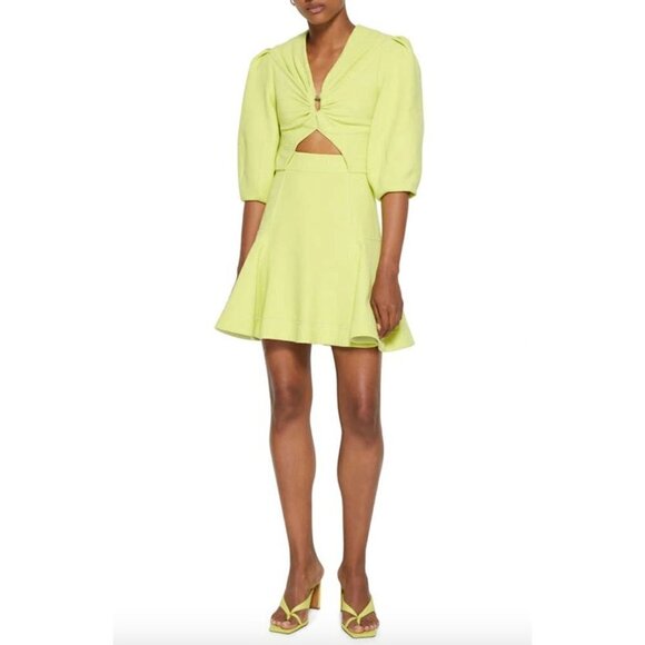 Jonathan Simkhai Kayleigh Cut Out Fit Flare Mini Dress Lime Womens Size 0 - Picture 1 of 10
